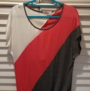 White, Coral, & Dark Gray Tee
